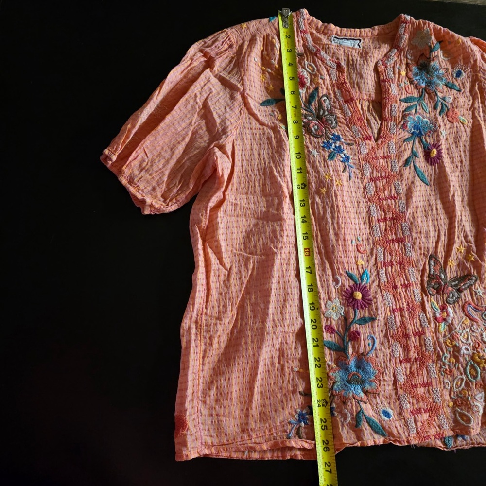 LIKE NEW Johnny Was Embroidered Orange Blouse with Floral and Butterfly Design - Picture 8 of 9